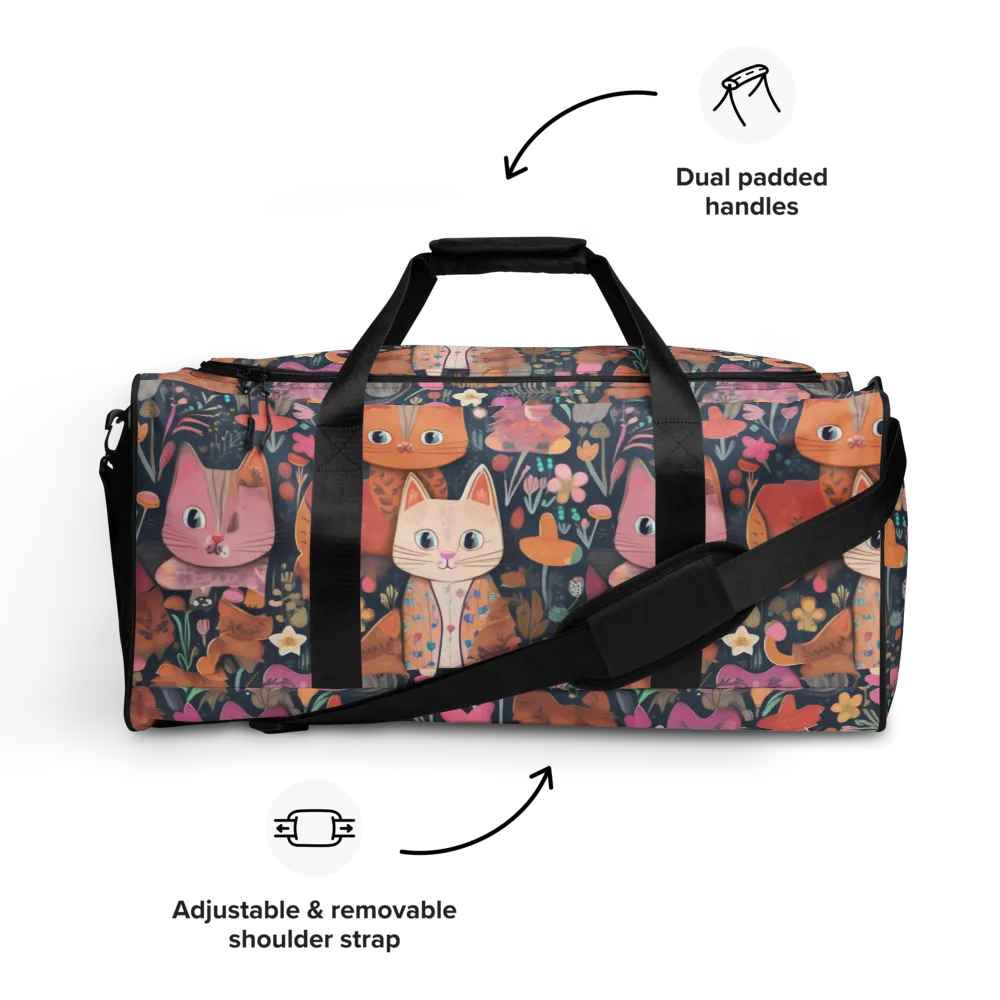 Mushroom Cat Garden on Duffle Bag — Front