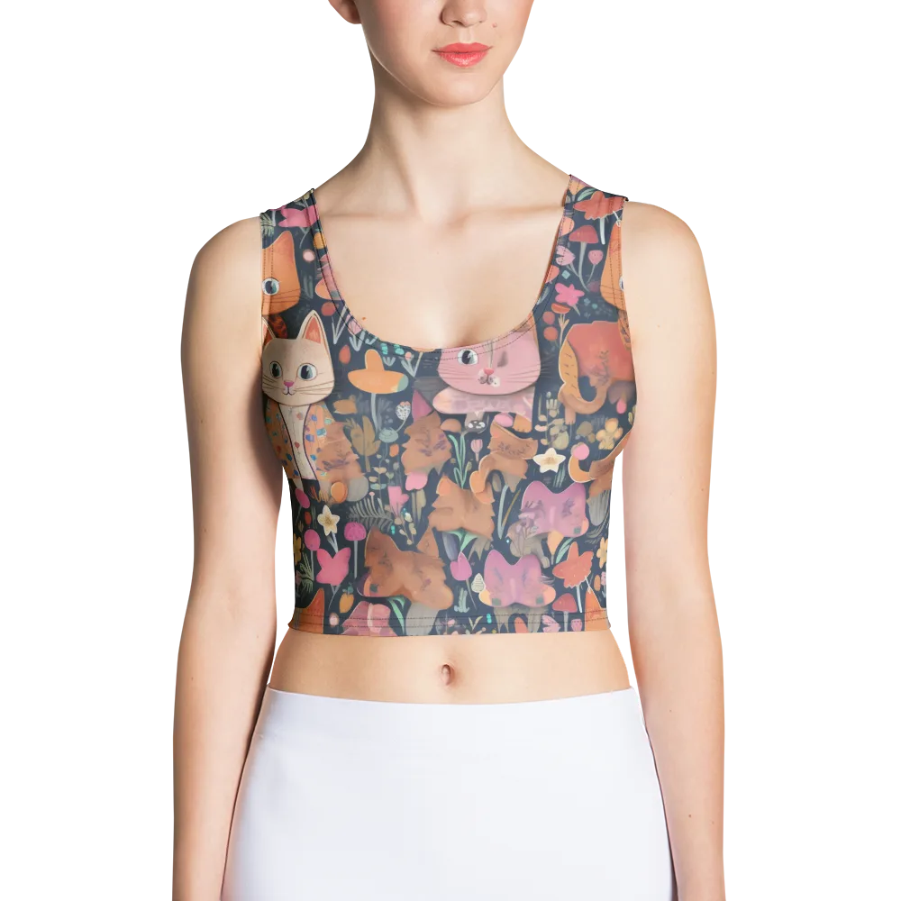 Mushroom Cat Garden on Crop Top — Front