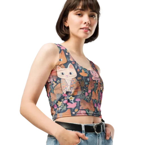 Mushroom Cat Garden on a Crop Top