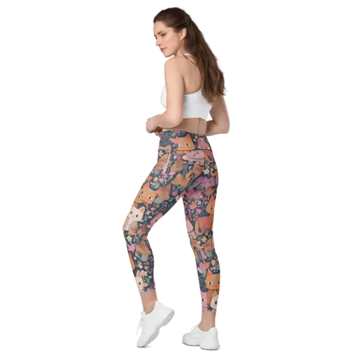 Mushroom Cat Garden on a Leggings with Pockets