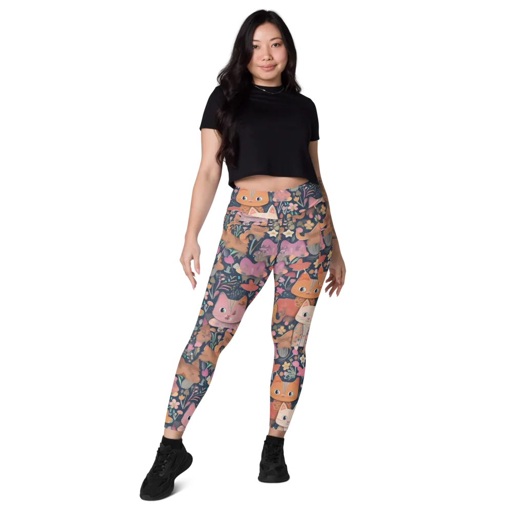 Mushroom Cat Garden on Leggings with Pockets — Front