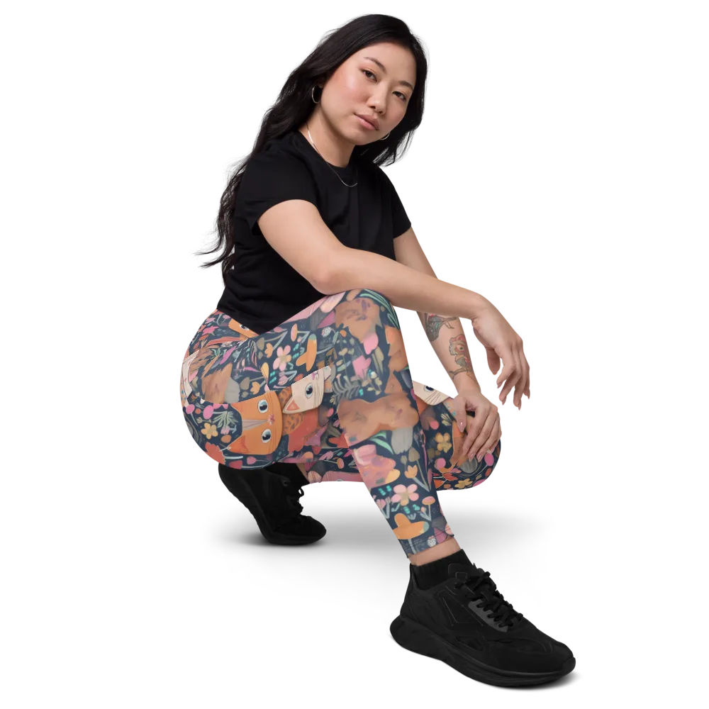 Mushroom Cat Garden on Leggings with Pockets — Right Front