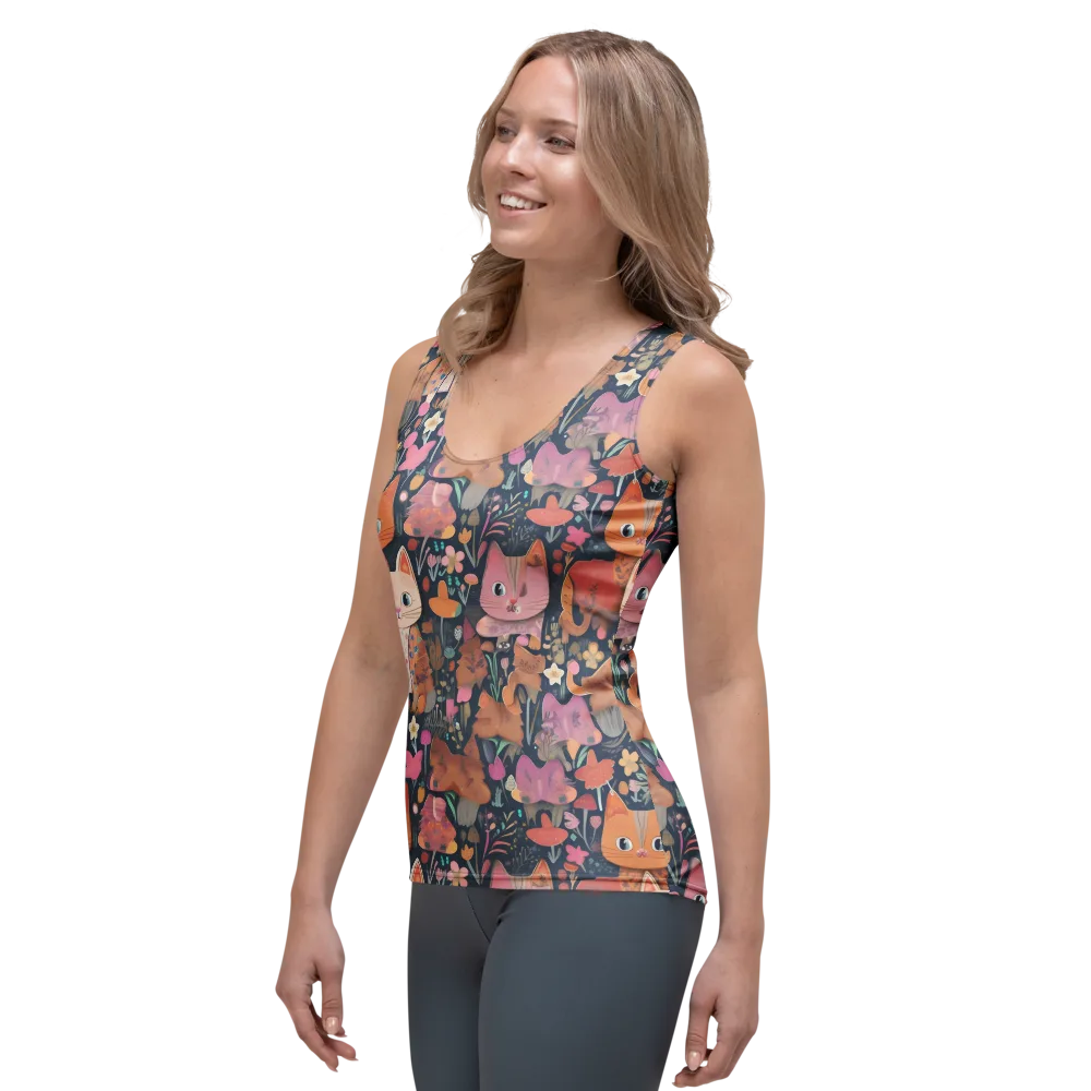Mushroom Cat Garden on Women's Tank Top — Left Front