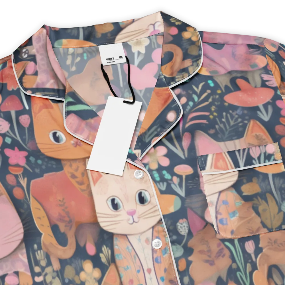 Mushroom Cat Garden on Women's Short Sleeve Pajama Top — Product details