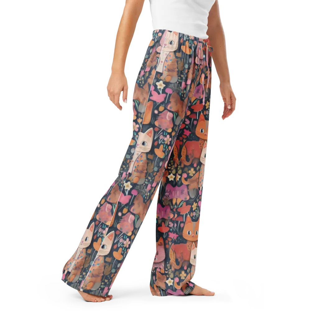 Mushroom Cat Garden on Women's Pajama Pants — Right Front