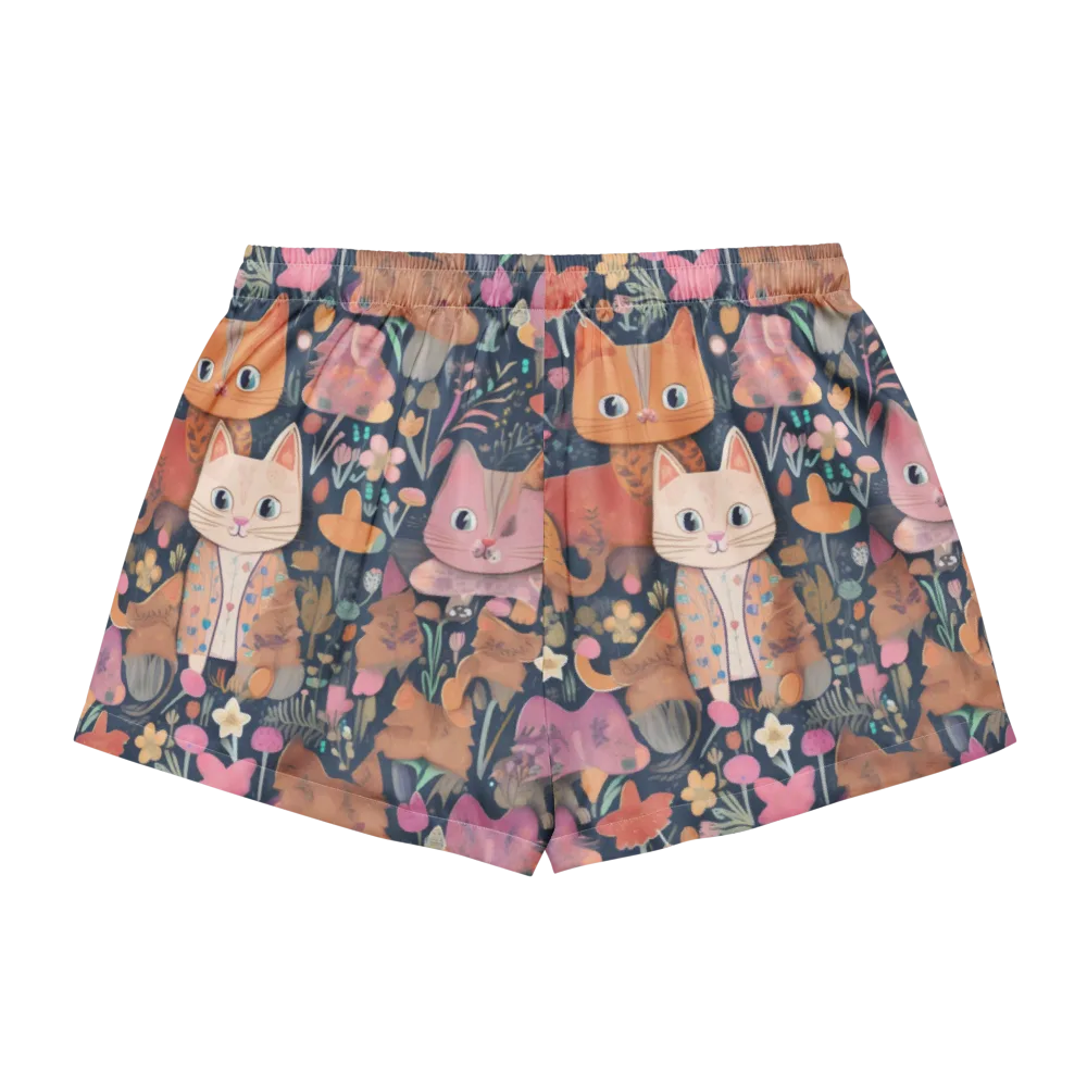 Mushroom Cat Garden on Women's Pajama Shorts — Back