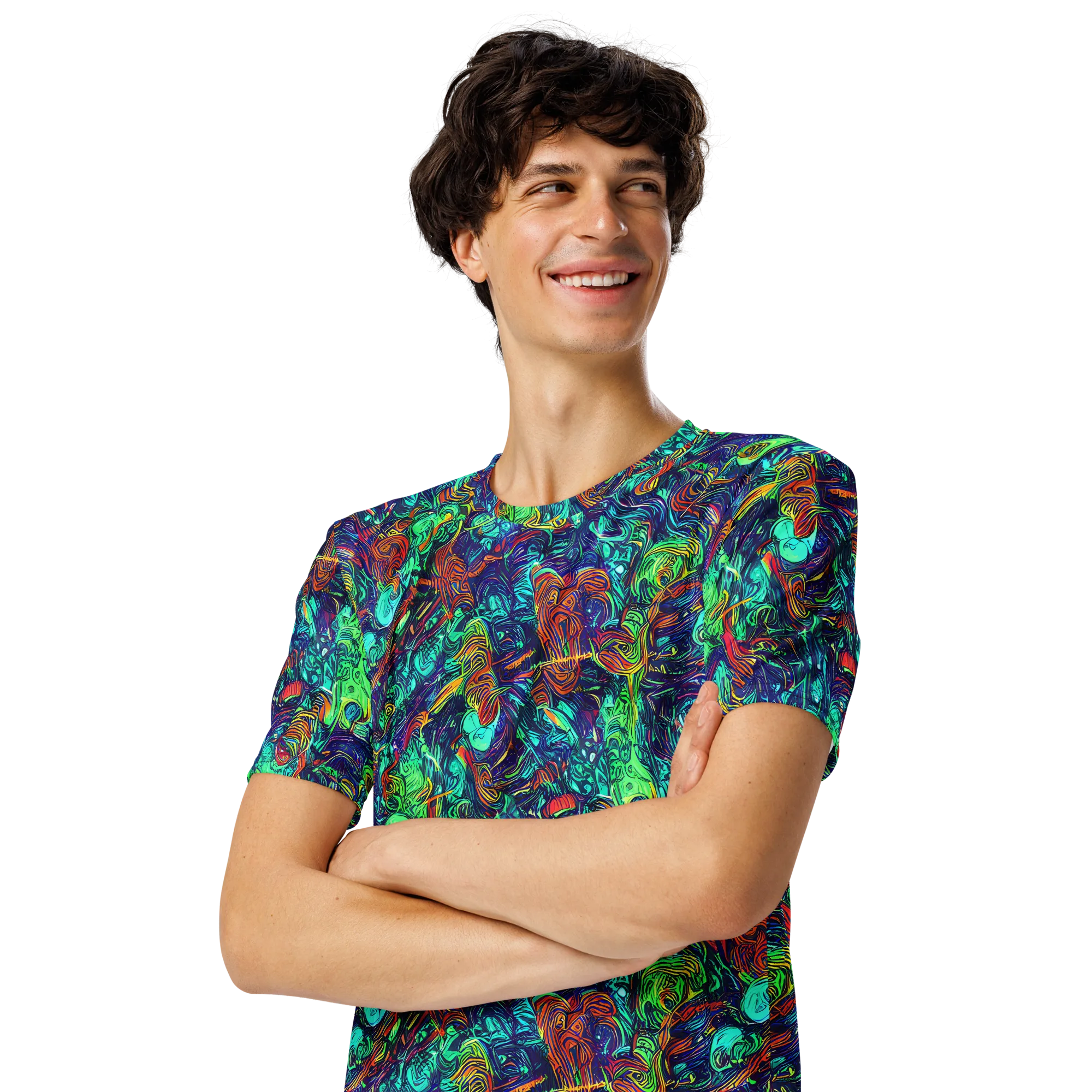 Saturated Spiral on Men's Crew Neck T-Shirt — Left Front