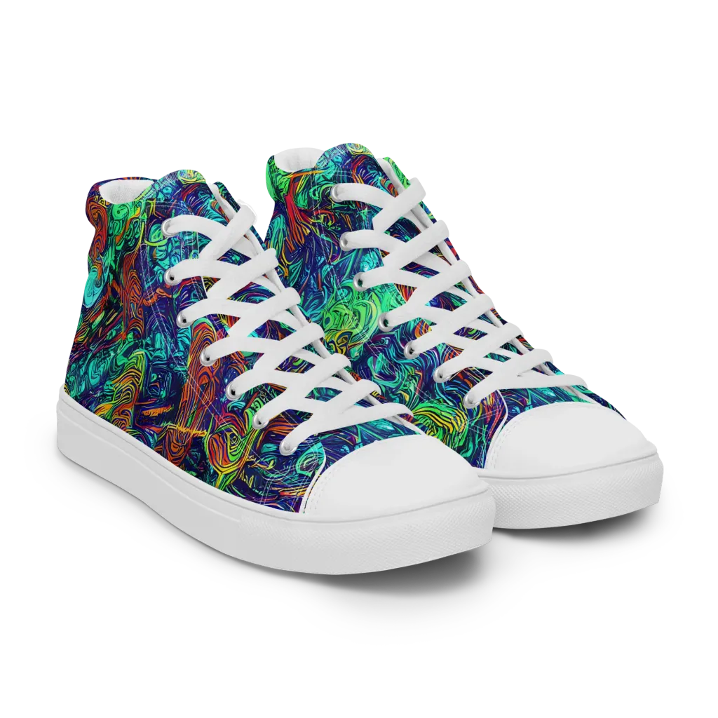 Saturated Spiral on Men's High Top Canvas Shoes — Right Front