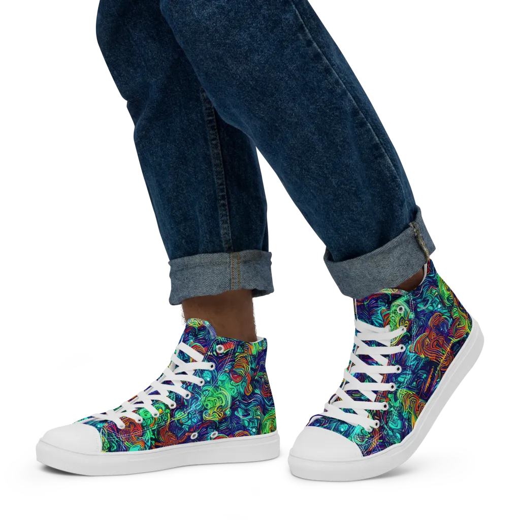 Saturated Spiral on Men's High Top Canvas Shoes — Left