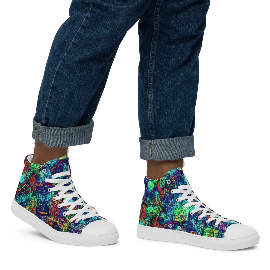 Saturated Spiral on Men's High Top Canvas Shoes — Right
