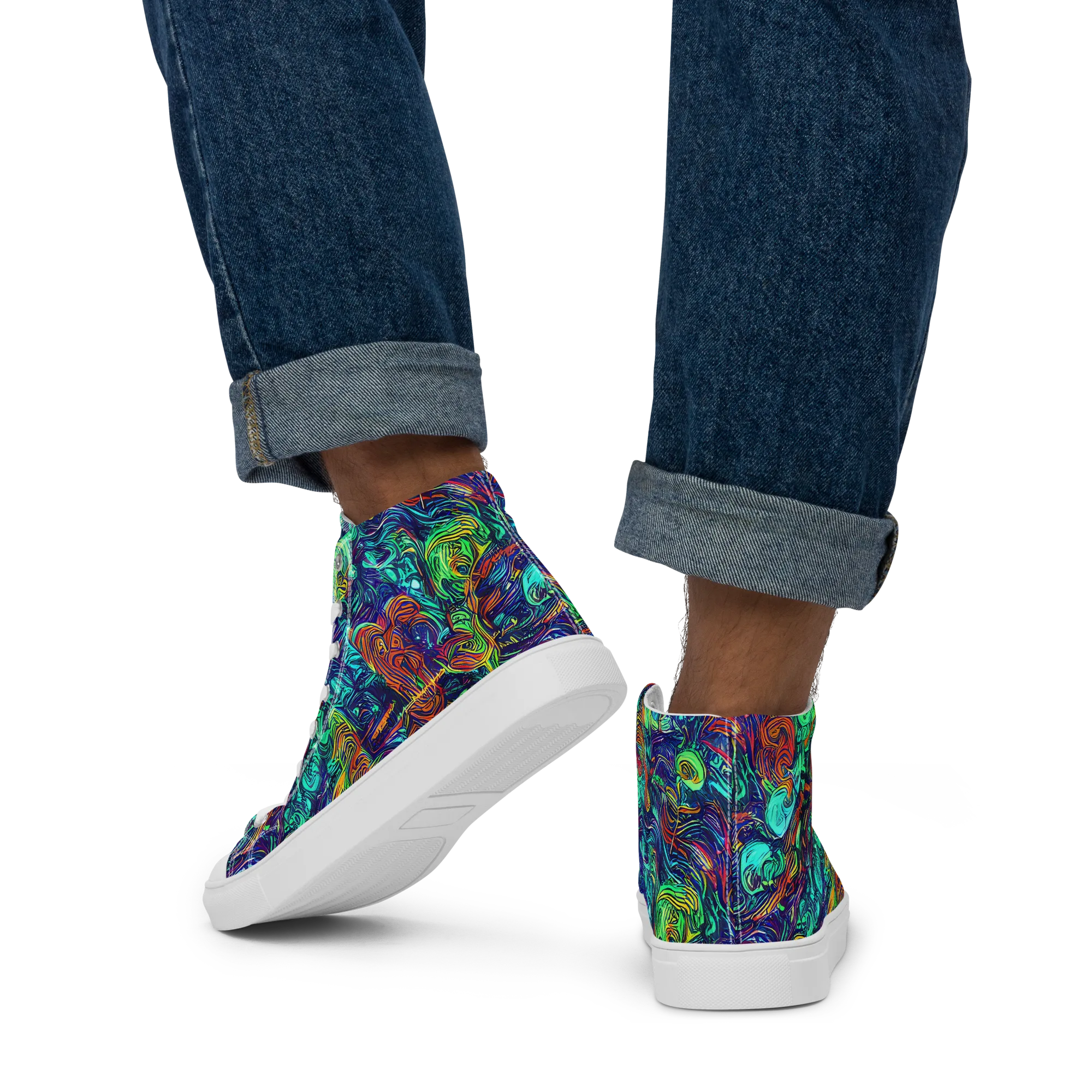 Saturated Spiral on Men's High Top Canvas Shoes — Back