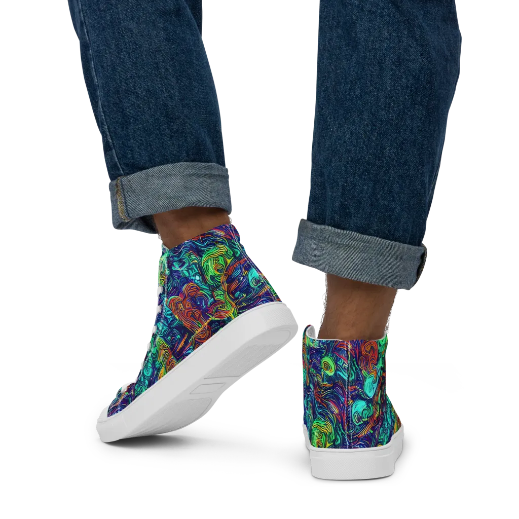 Saturated Spiral on Men's High Top Canvas Shoes — Back