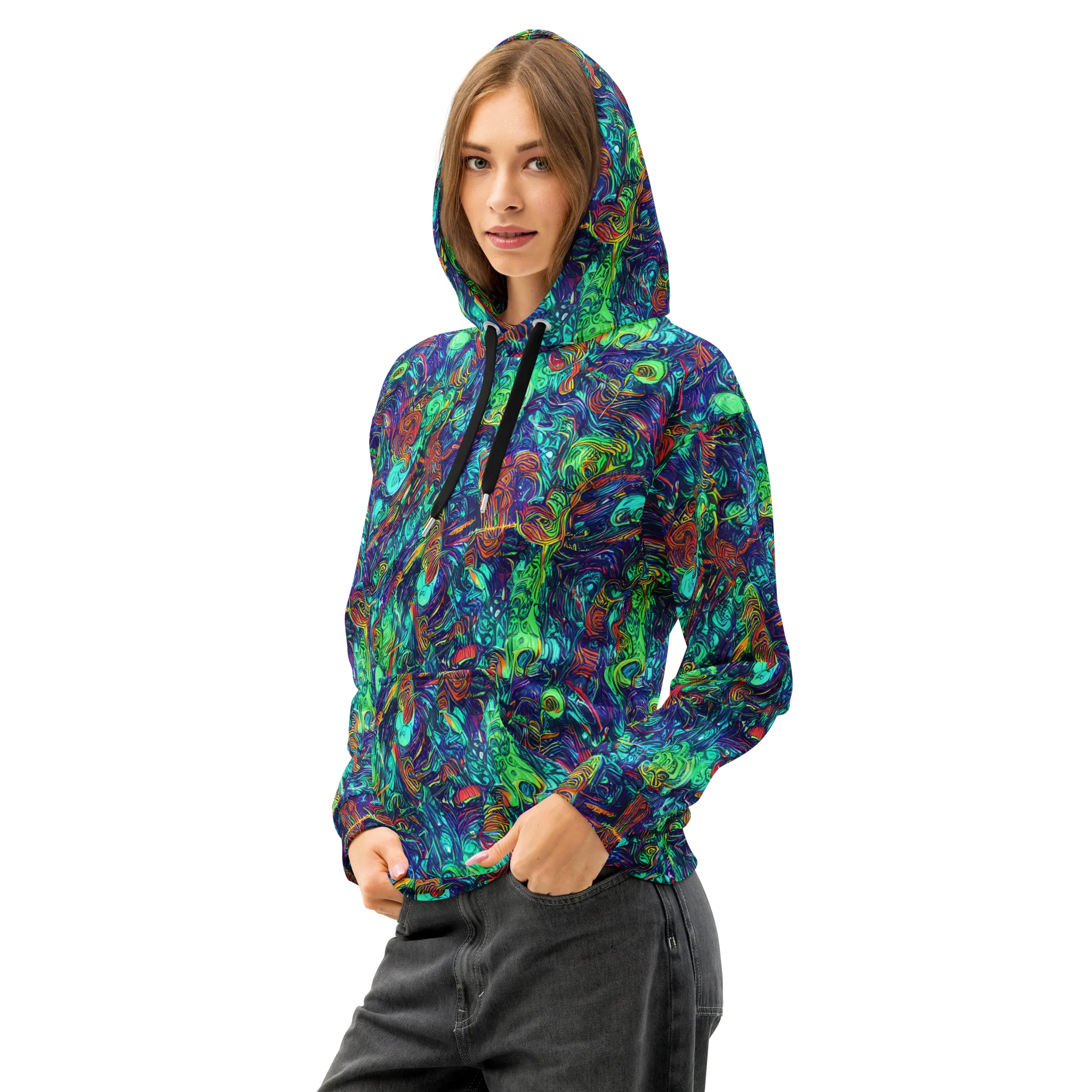Saturated Spiral on Cotton Hoodie — Left Front