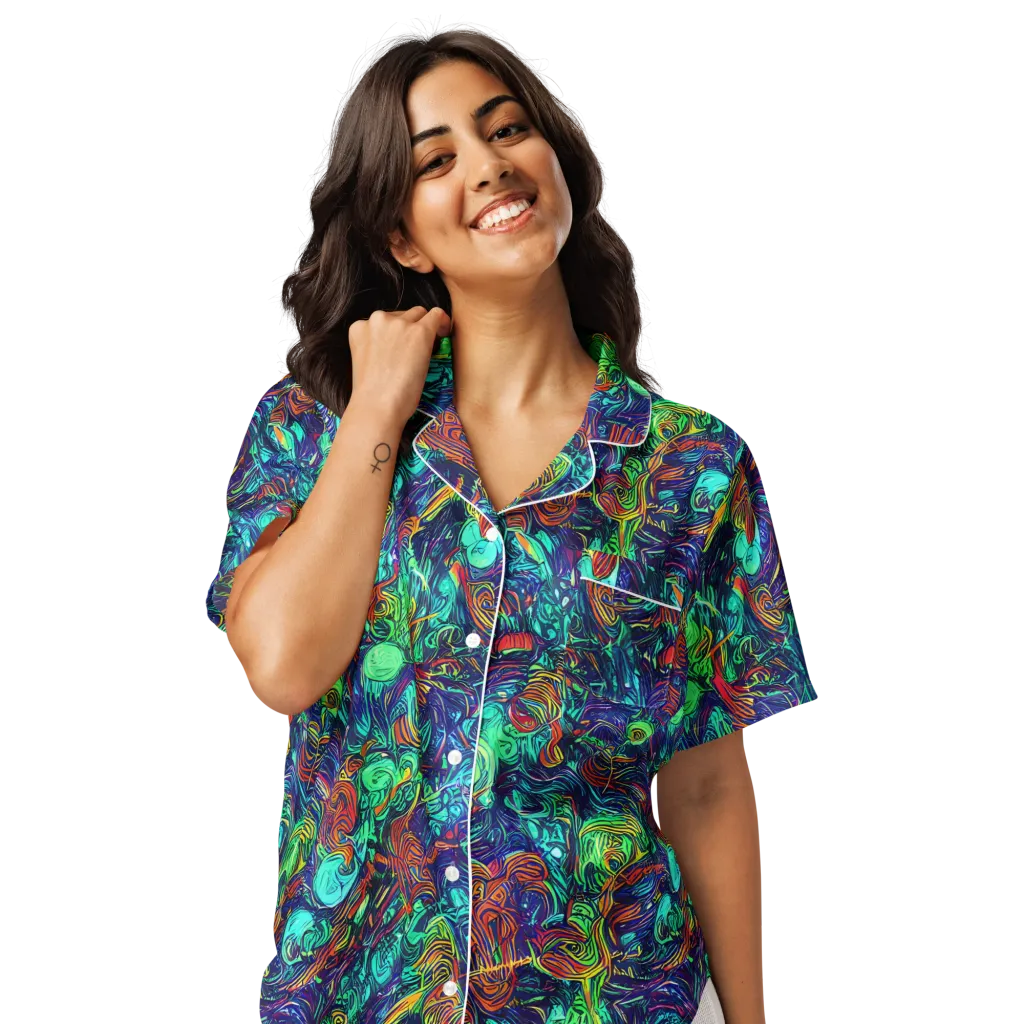 Saturated Spiral on Women's Short Sleeve Pajama Top — Front