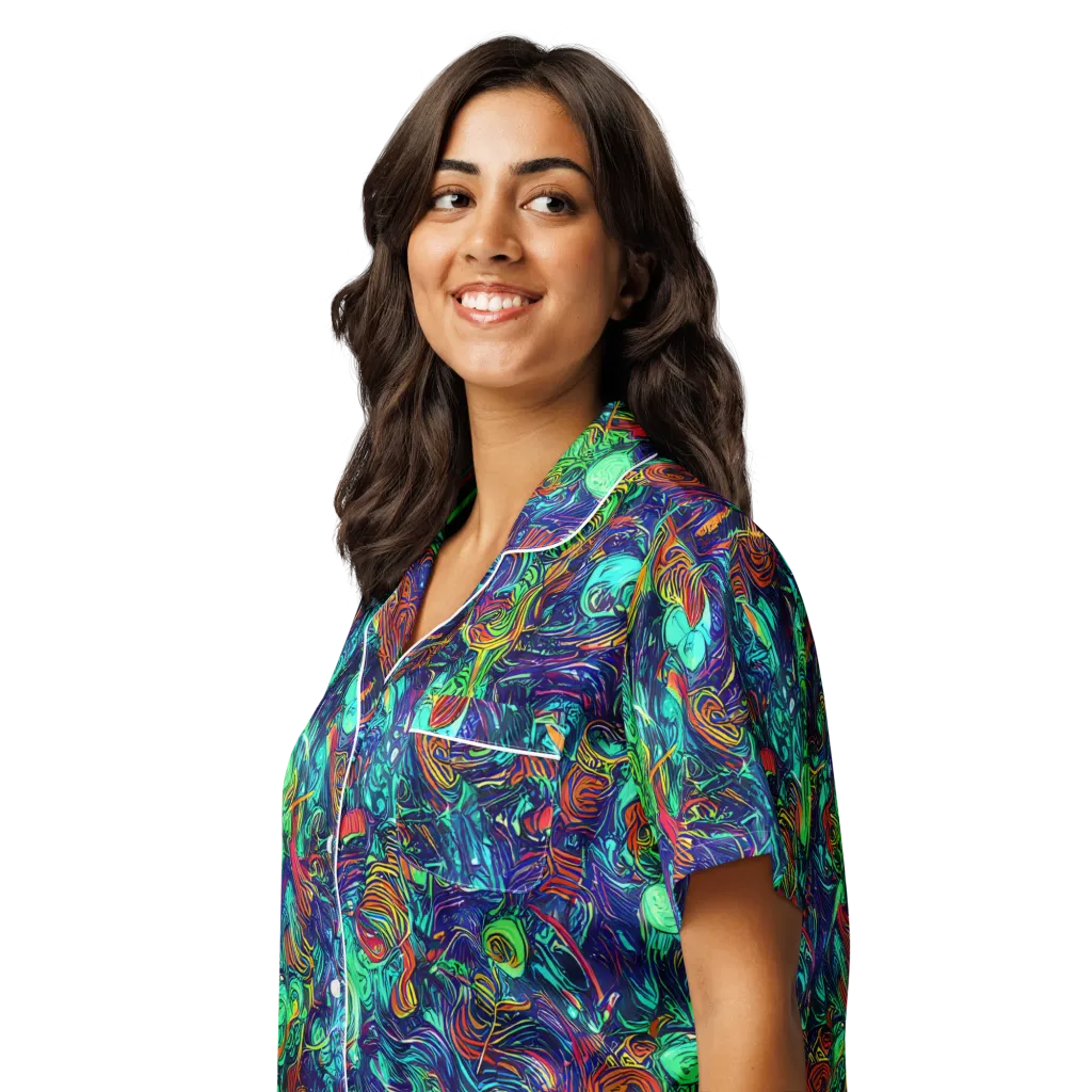 Saturated Spiral on Women's Short Sleeve Pajama Top — Left Front