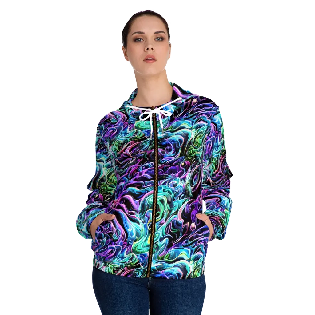 Afterglow Riptide on Women's Full-Zip Hoodie — Front On Person