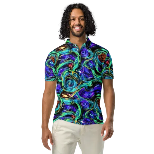 Luminous Swirl on a Men's Slim Fit Polo Shirt