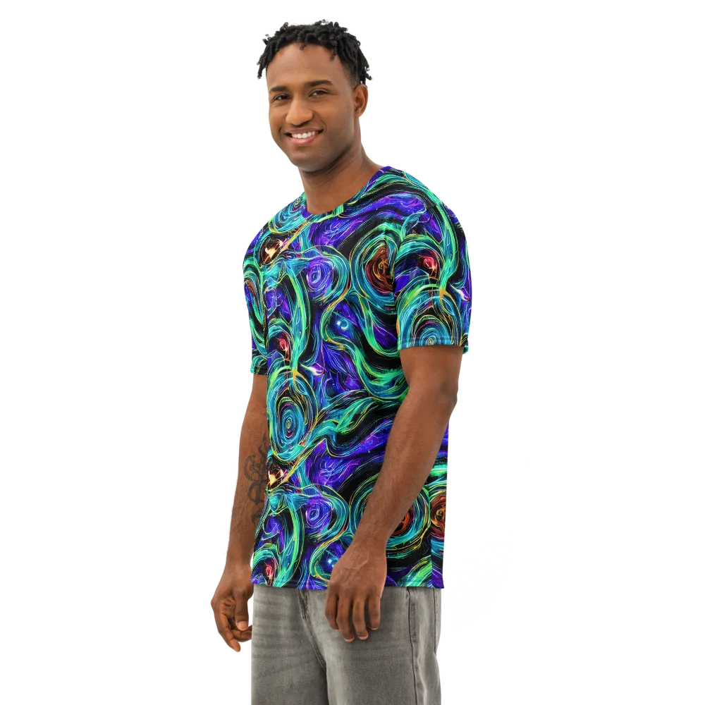 Luminous Swirl on Men's Cotton Crew Neck T-Shirt — Left Front