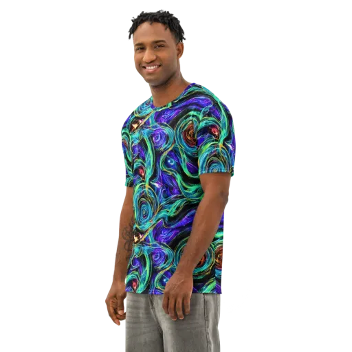 Luminous Swirl on a Men's Cotton Crew Neck T-Shirt