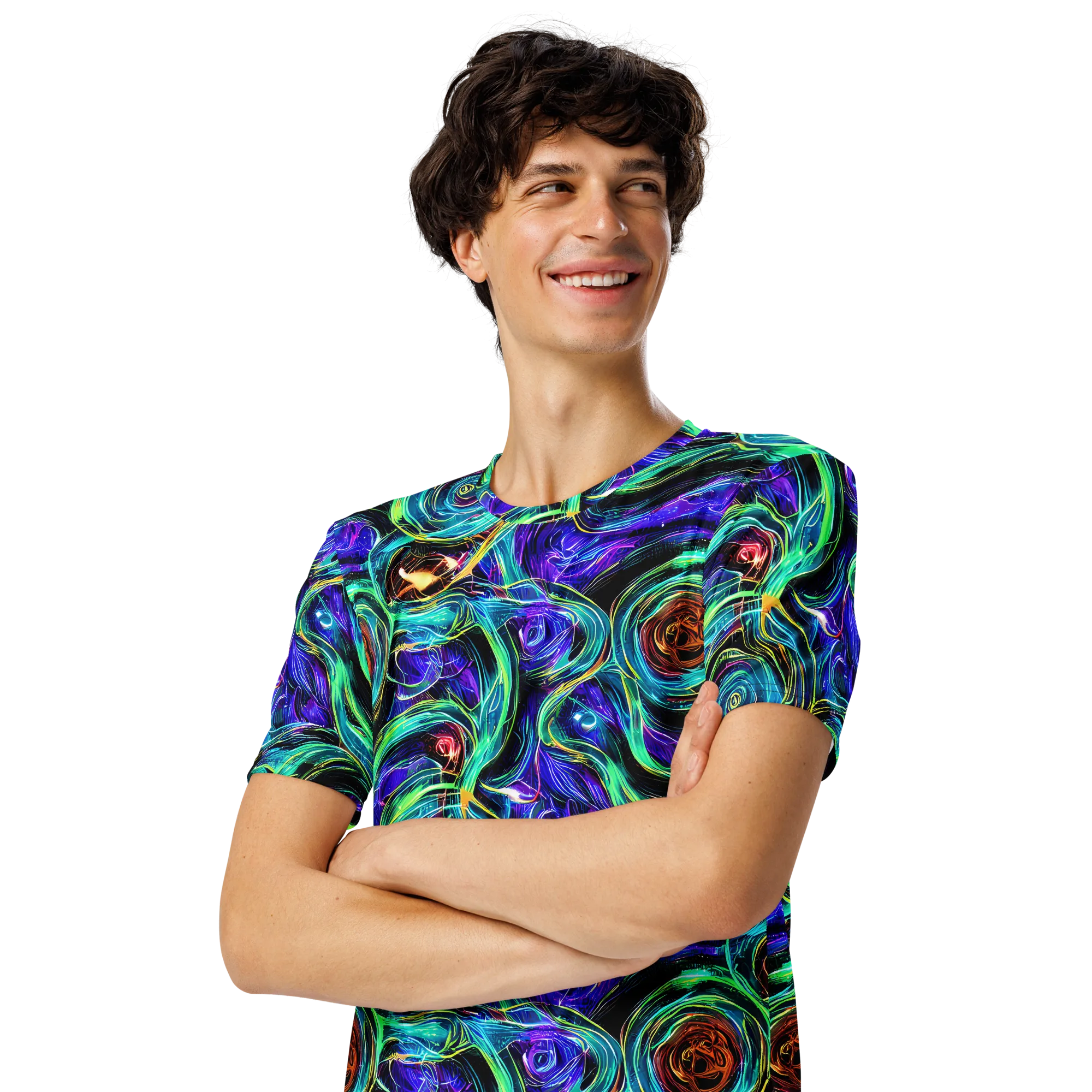 Luminous Swirl on Men's Crew Neck T-Shirt — Left Front