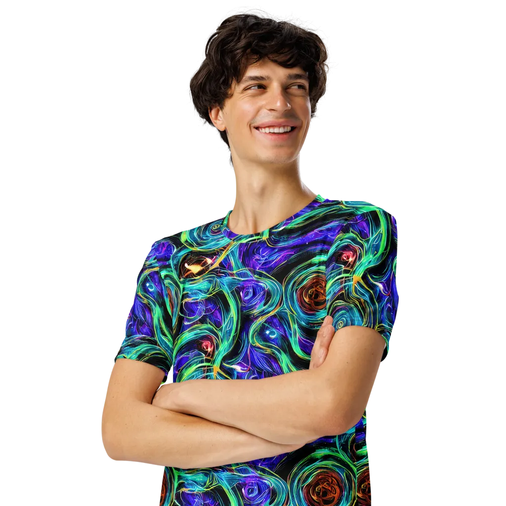 Luminous Swirl on Men's Crew Neck T-Shirt — Left Front