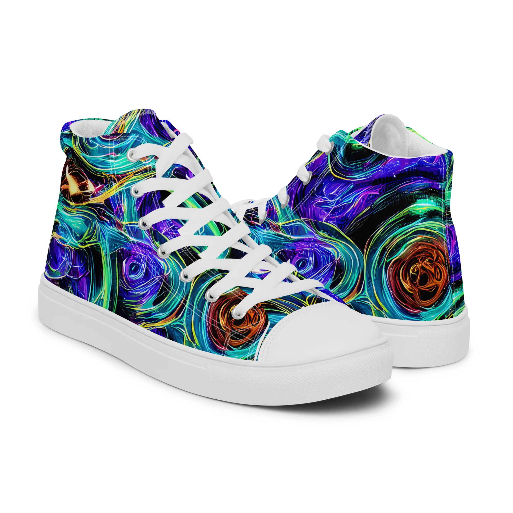 Luminous Swirl on Men's High Top Canvas Shoes — Right
