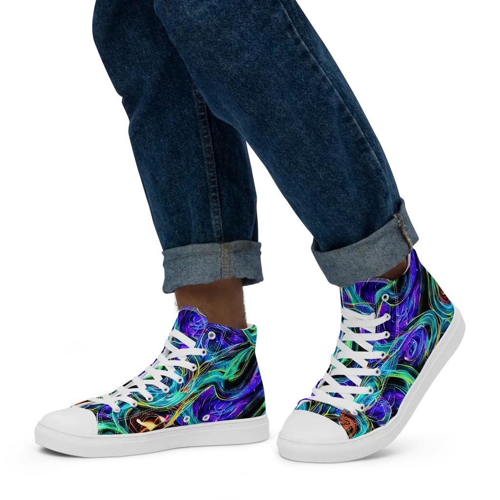 Luminous Swirl on Men's High Top Canvas Shoes — Left