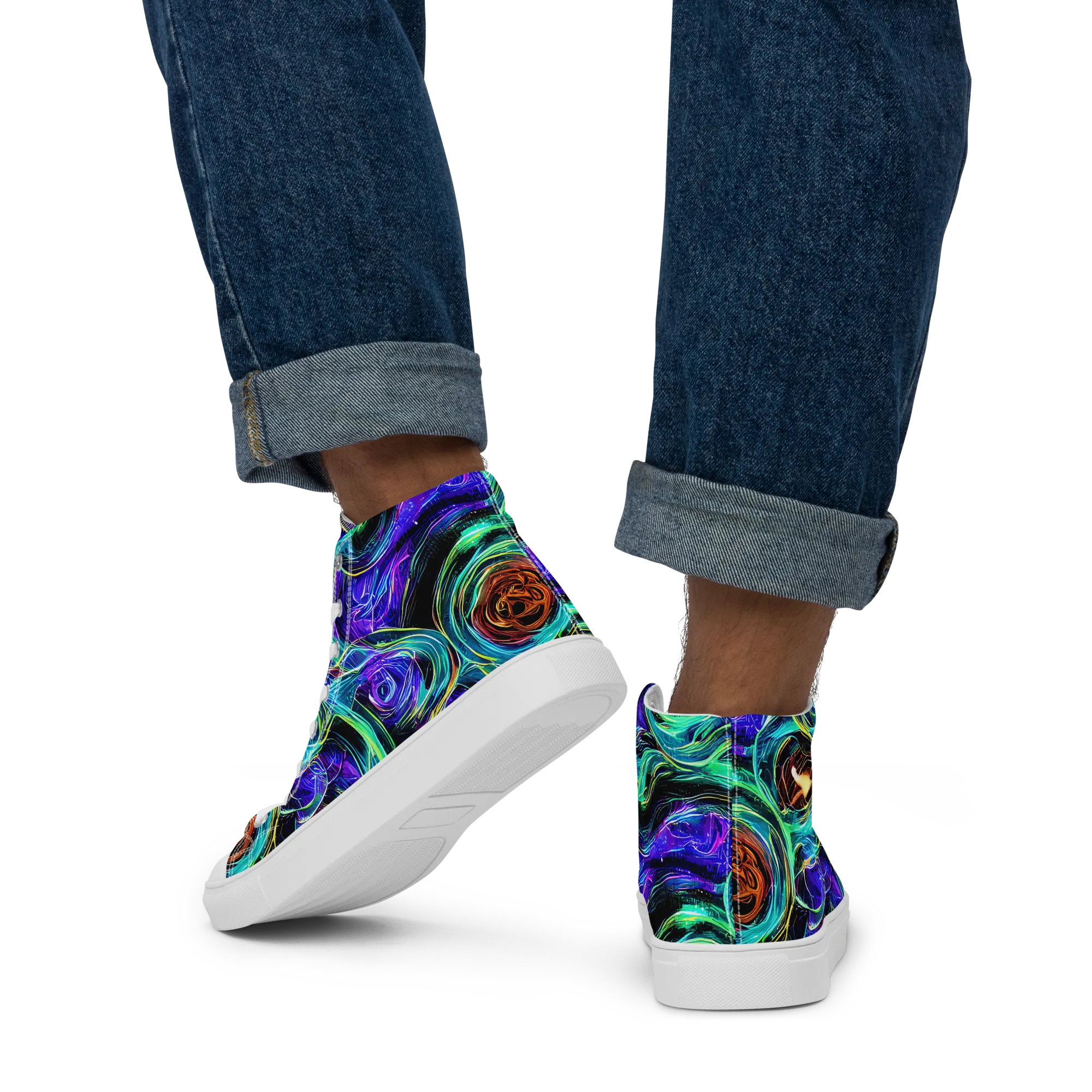 Luminous Swirl on Men's High Top Canvas Shoes — Back
