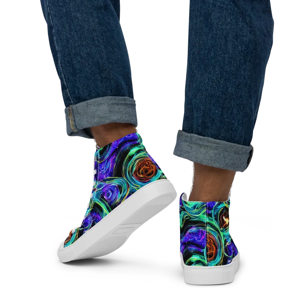 Luminous Swirl on Men's High Top Canvas Shoes — Back