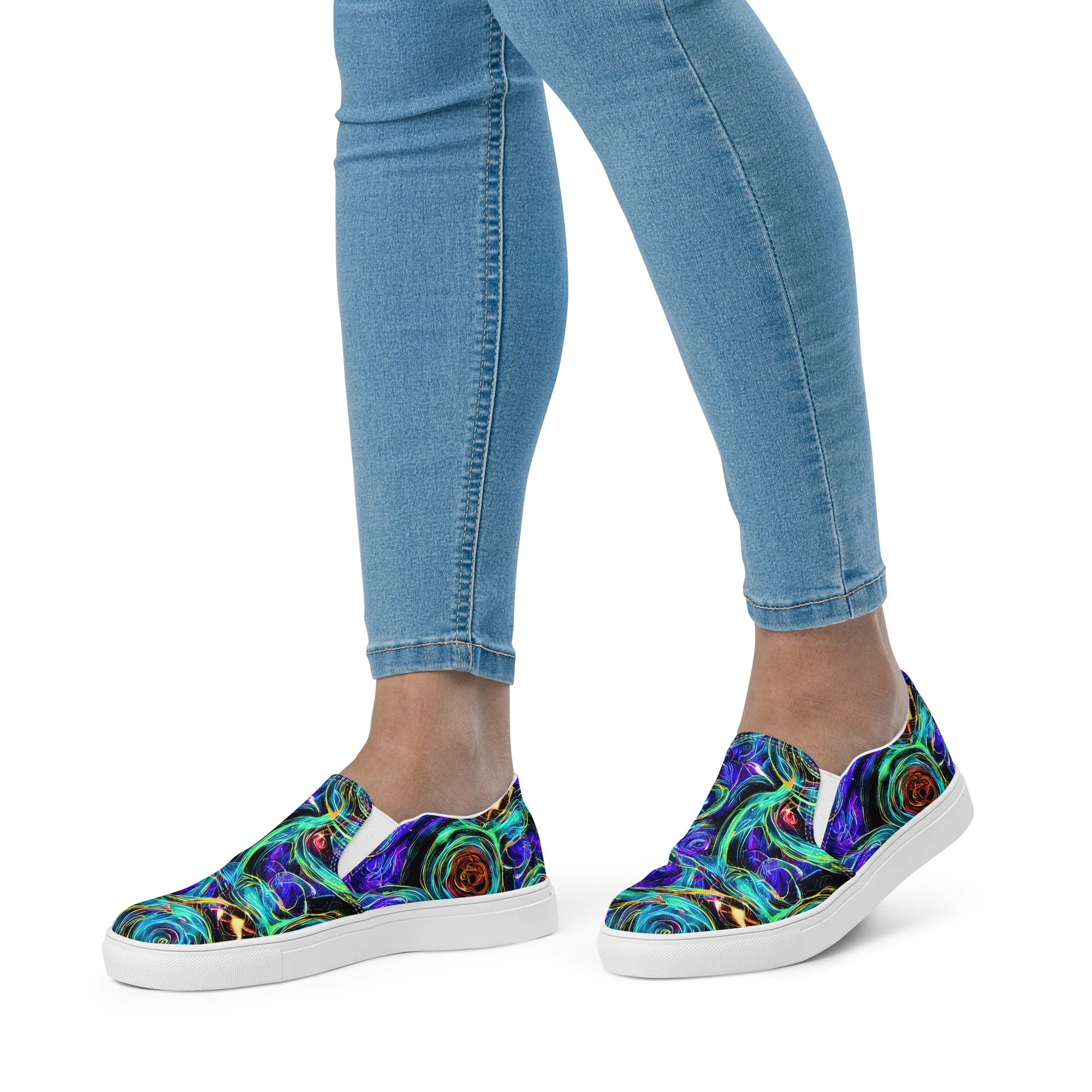 Luminous Swirl on Women's Slip-On Canvas Shoes — Front