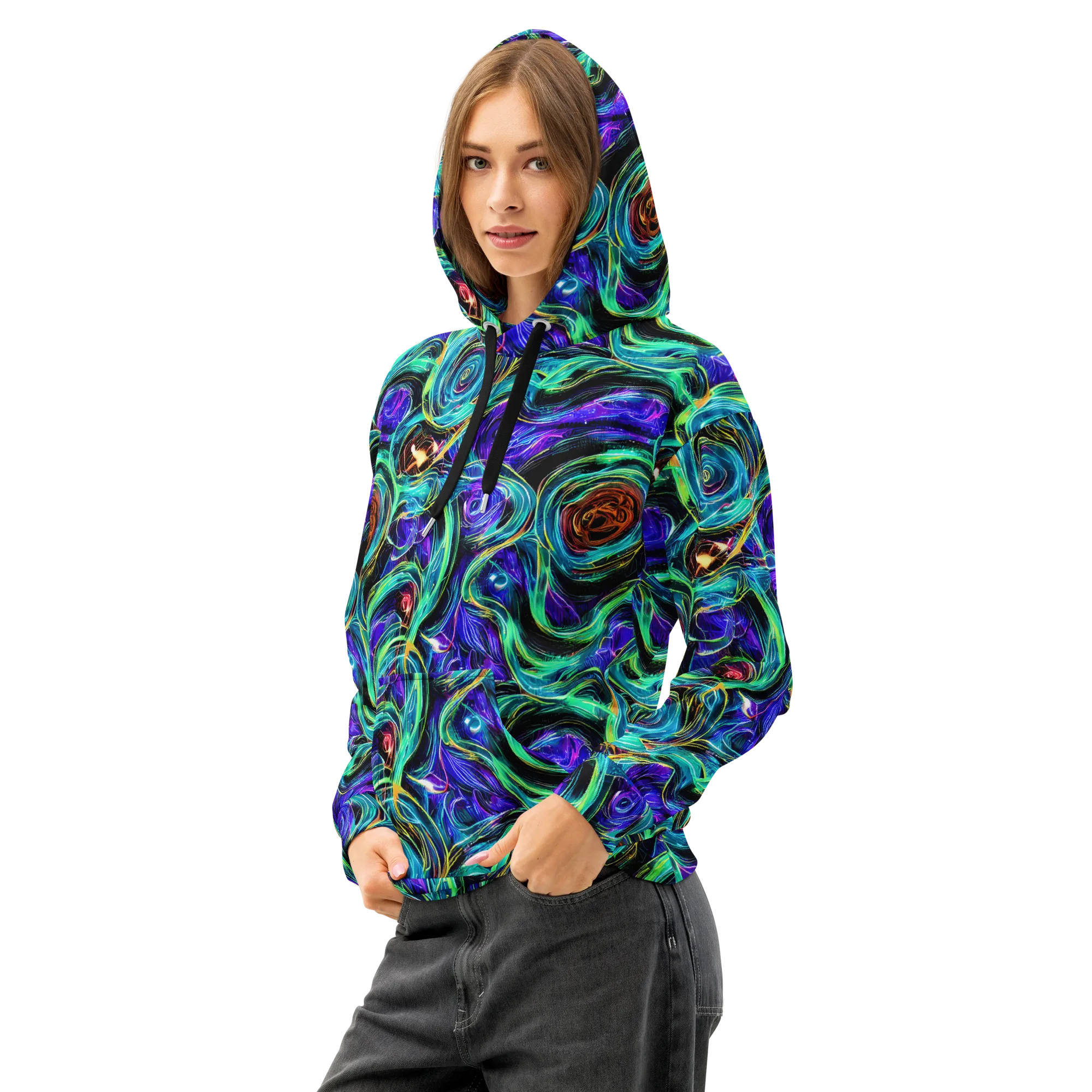 Luminous Swirl on Cotton Hoodie — Left Front