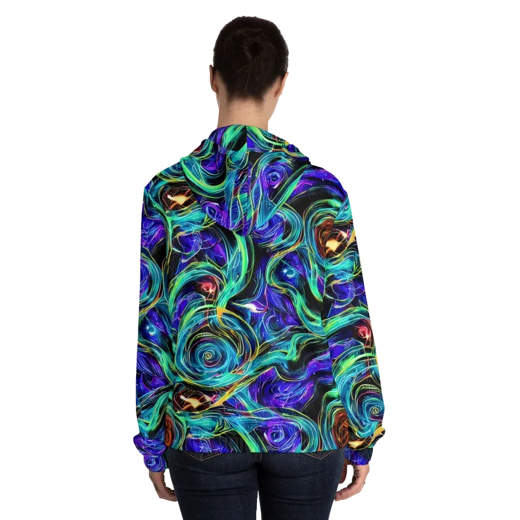 Luminous Swirl on Women's Full-Zip Hoodie — Back On Person