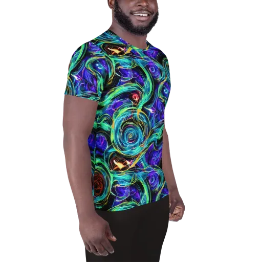 Luminous Swirl on a Men's Athletic T-Shirt