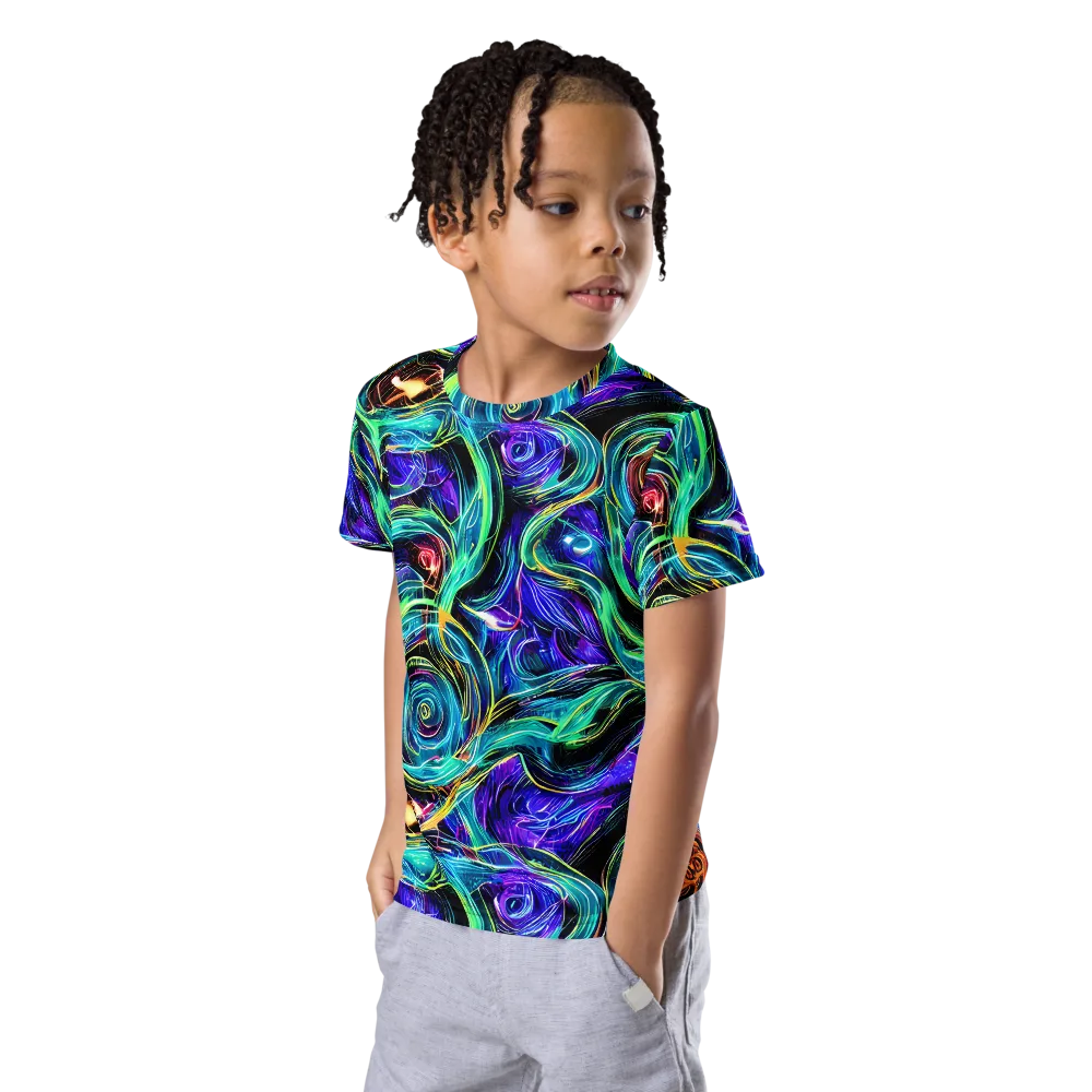 Luminous Swirl on Kids Crew Neck T-Shirt — Left Front