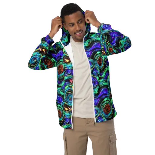 Luminous Swirl on a Men's Windbreaker