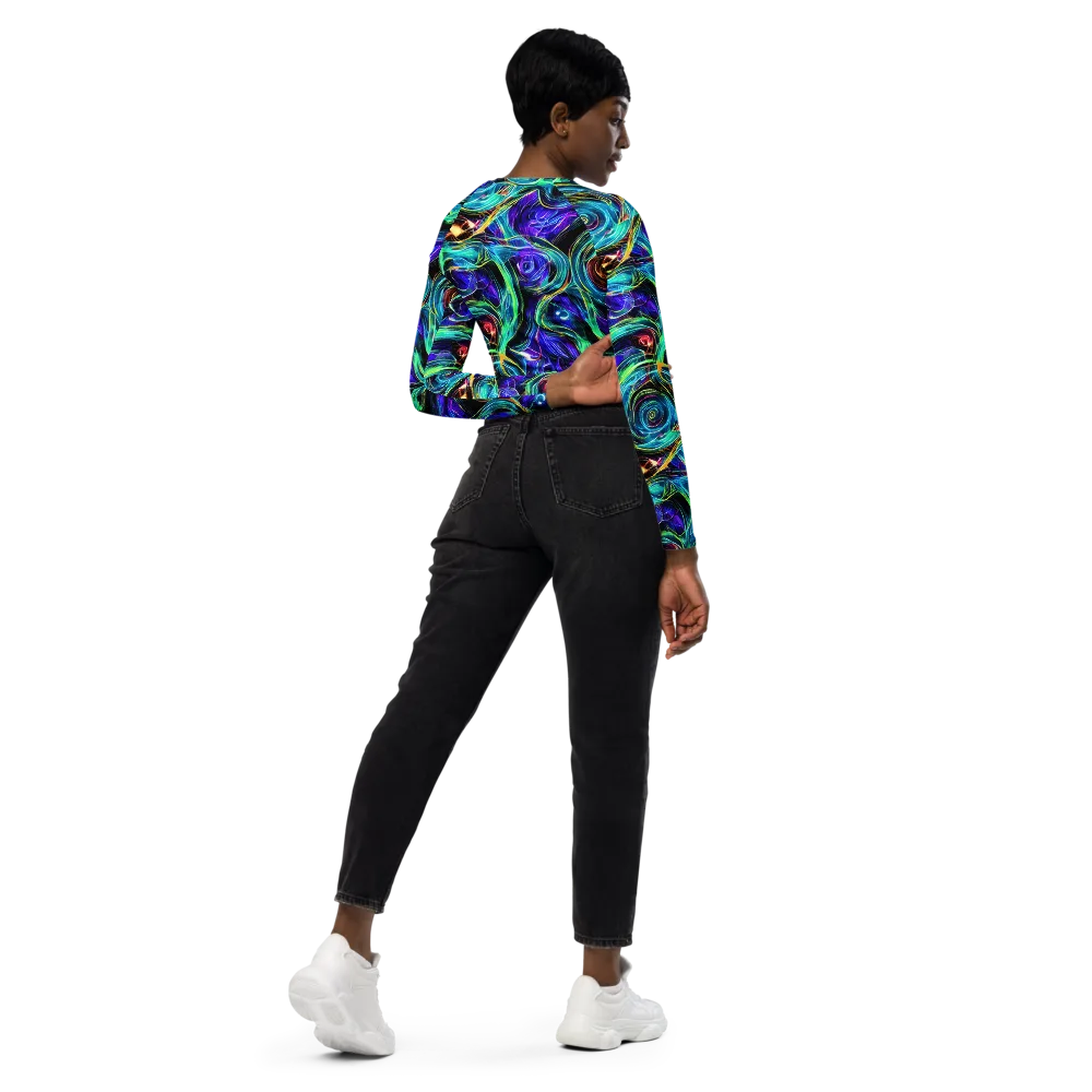 Luminous Swirl on Long Sleeve Crop Top — Right Back