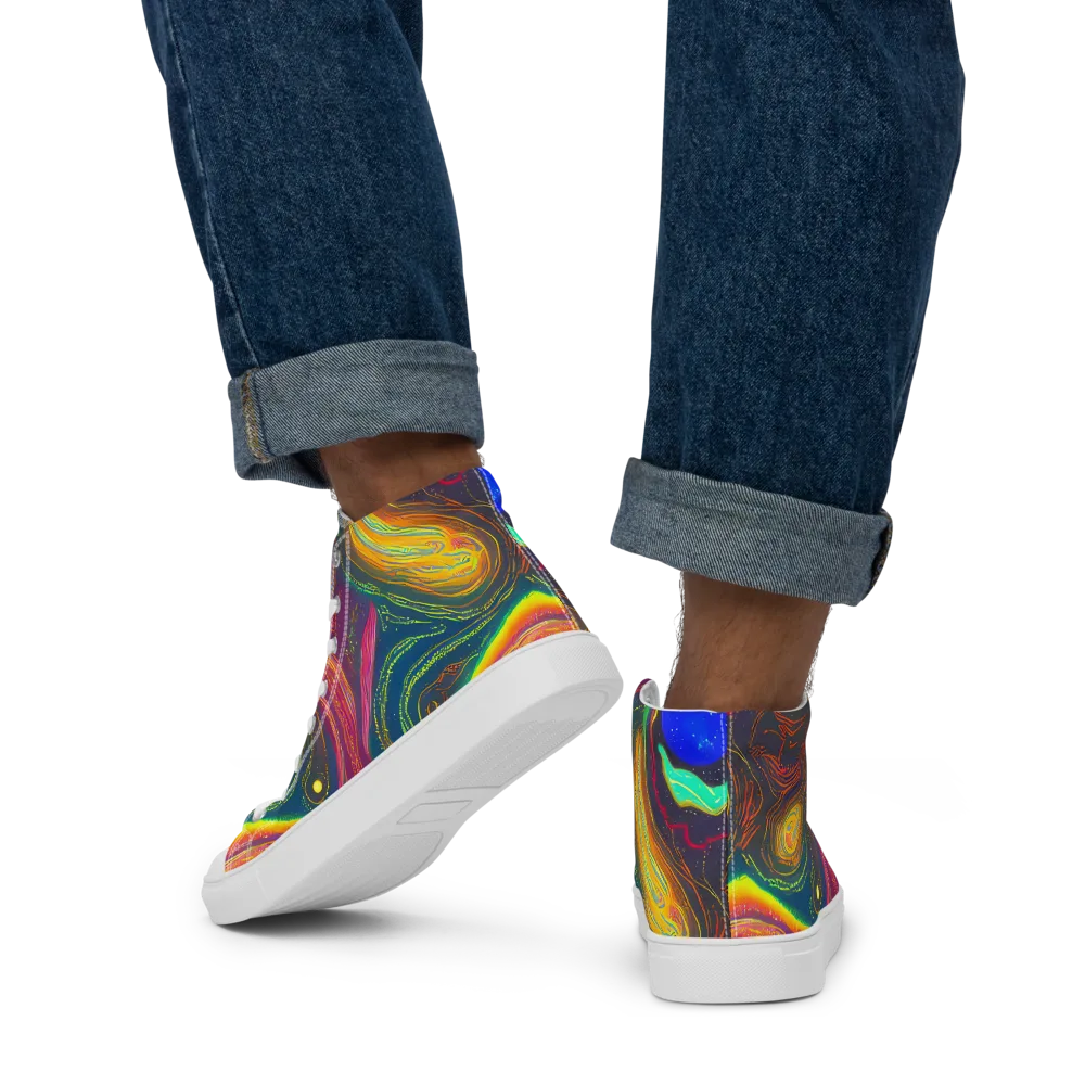 Ultraviolet River on Men's High Top Canvas Shoes — Back