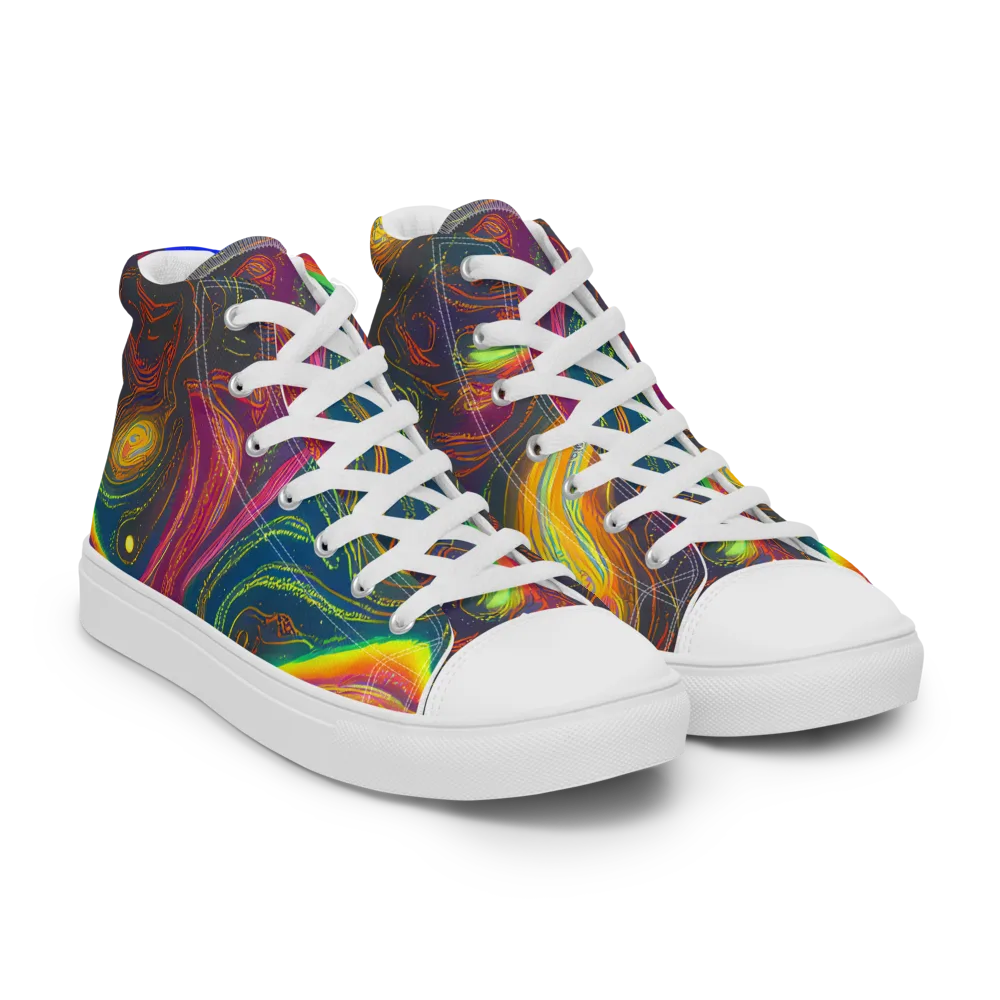 Ultraviolet River on Women's High Top Canvas Shoes — Right Front