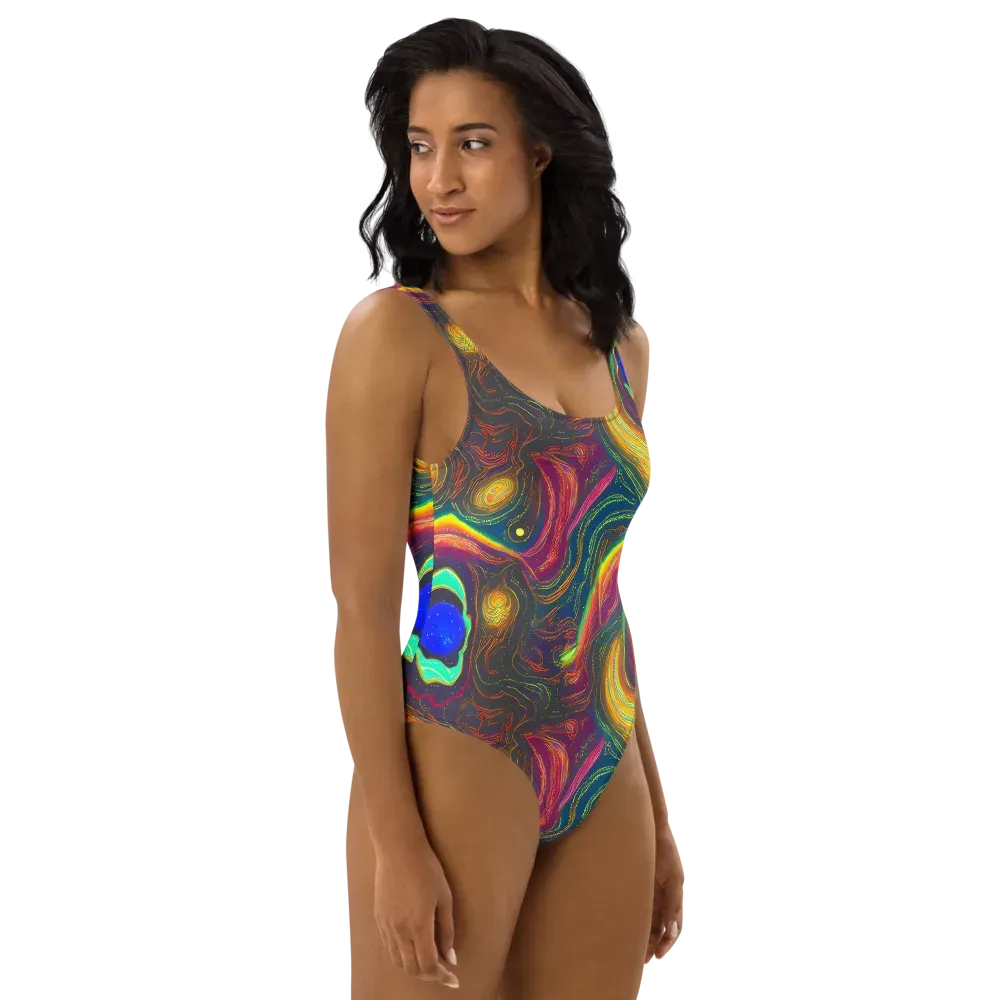 Ultraviolet River on One-Piece Swimsuit — Right