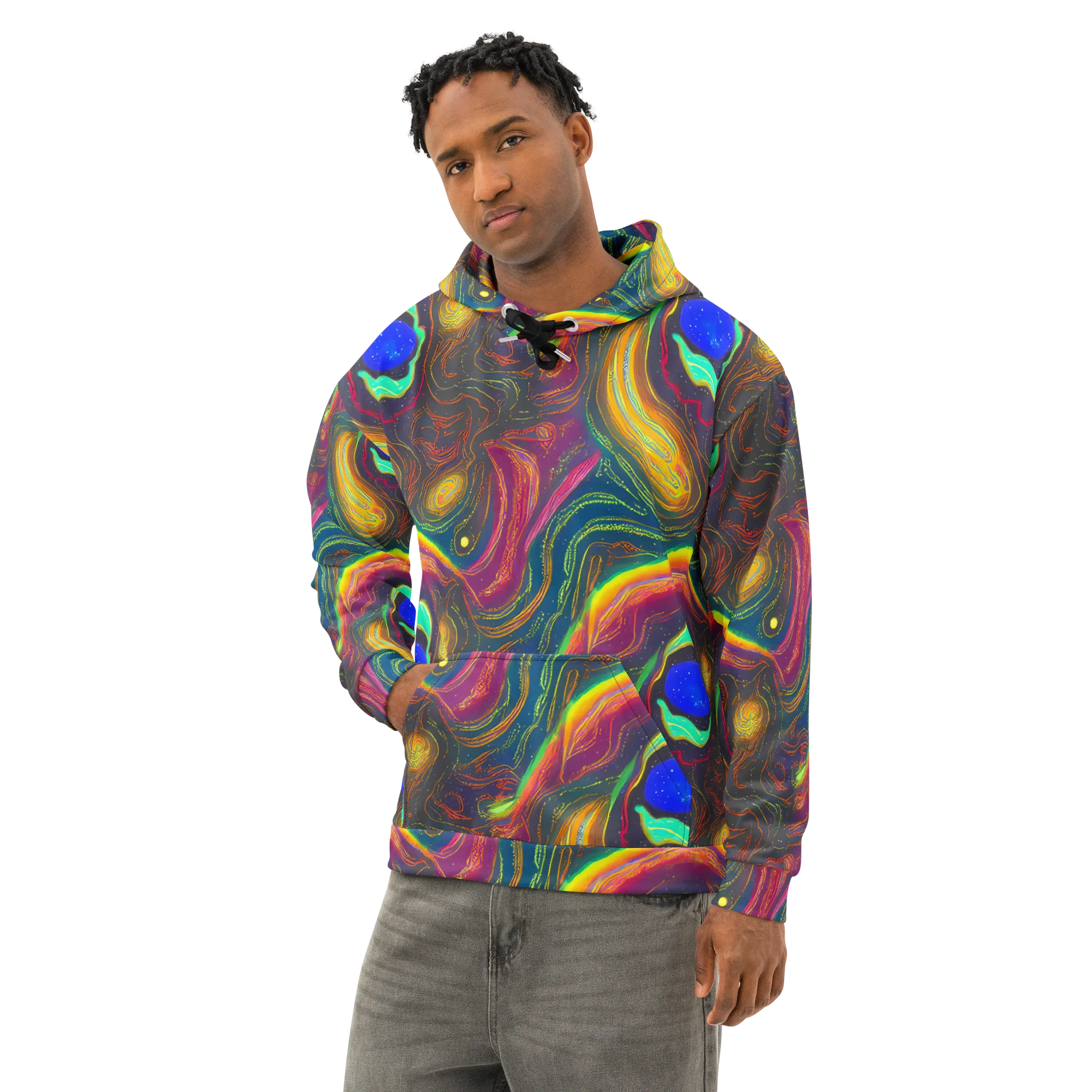 Ultraviolet River on Cotton Hoodie — Left Front