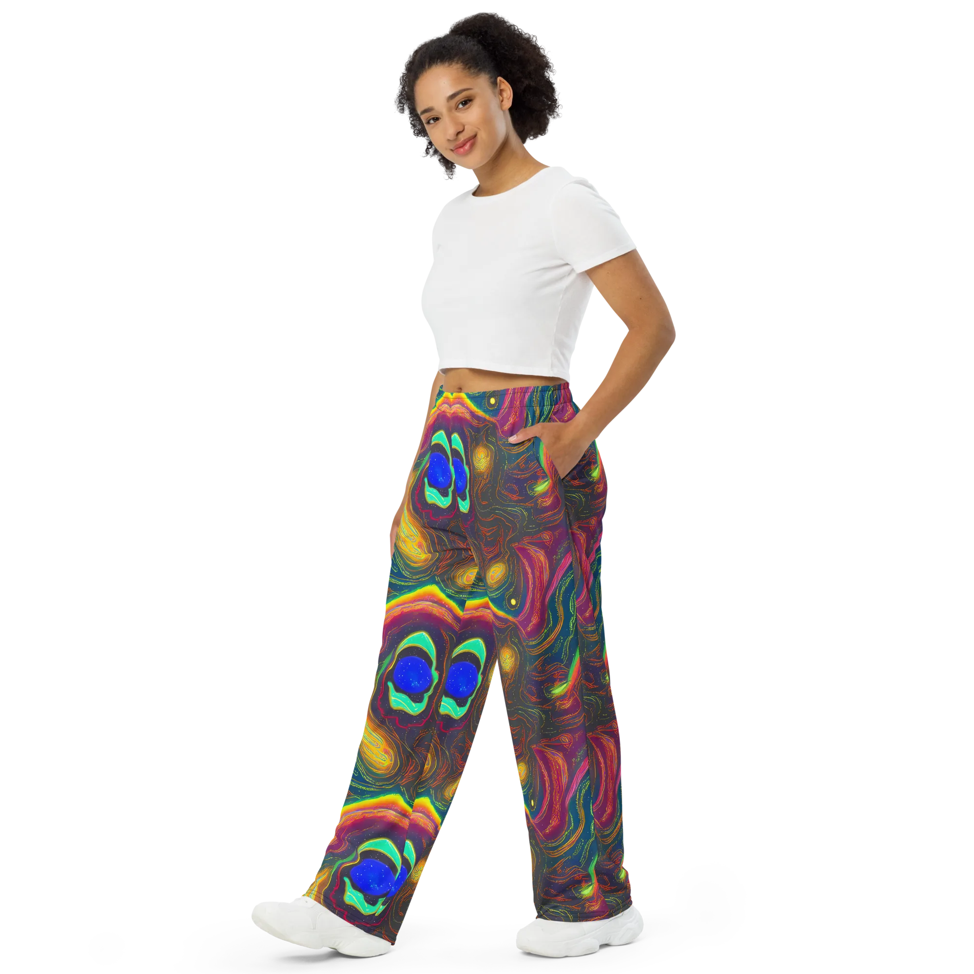 Ultraviolet River on Wide-Leg Pants — Left Front