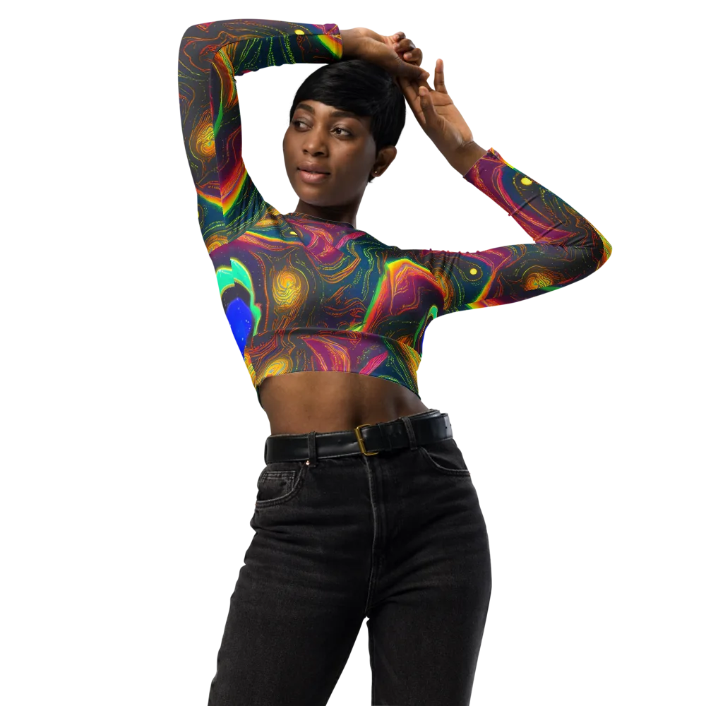 Ultraviolet River on Long Sleeve Crop Top — Front