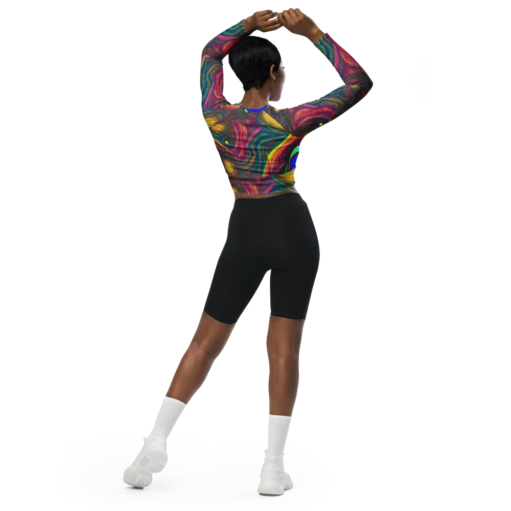 Ultraviolet River on Long Sleeve Crop Top — Back