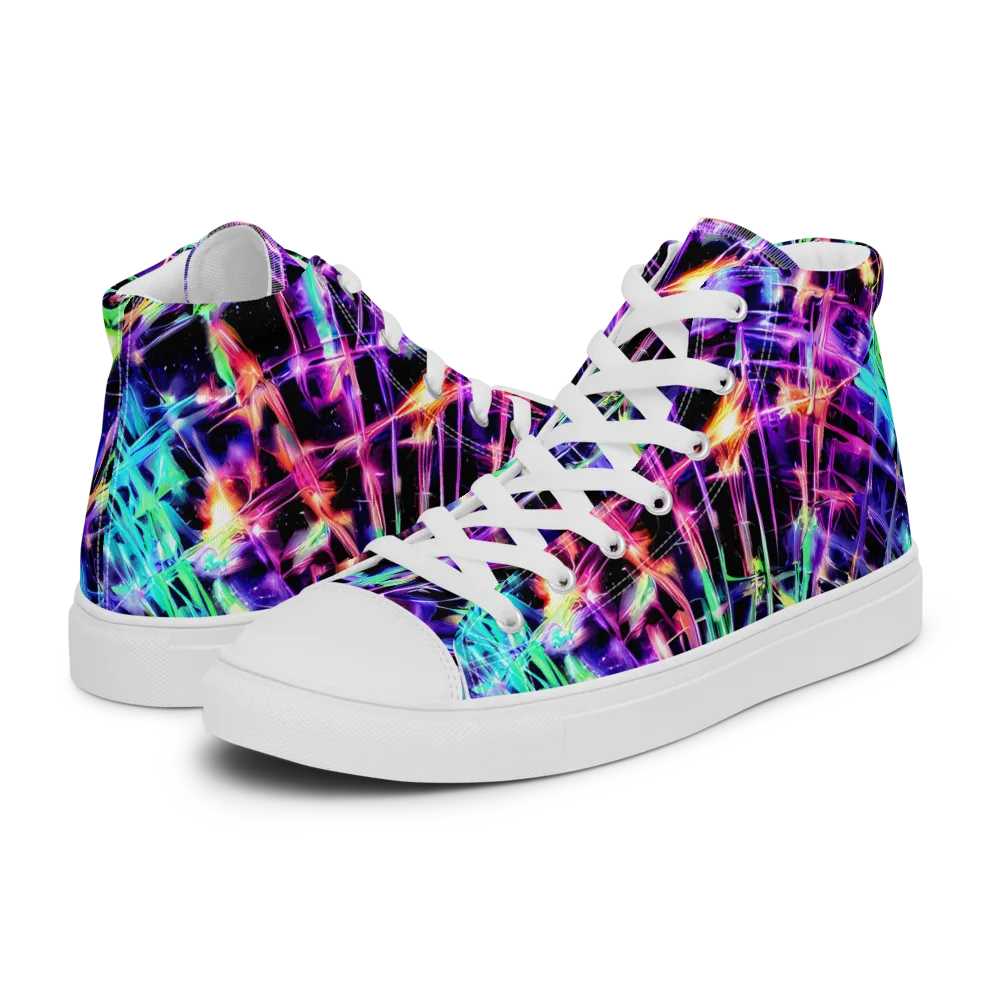 Neon Bamboo on Men's High Top Canvas Shoes — Left