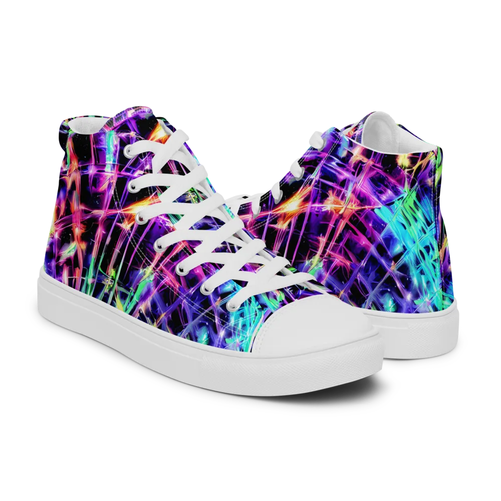 Neon Bamboo on Men's High Top Canvas Shoes — Right