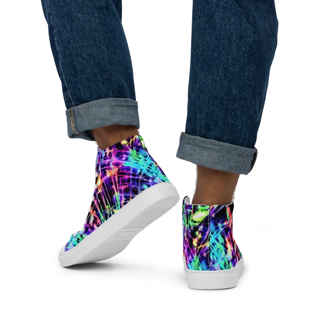 Neon Bamboo on Men's High Top Canvas Shoes — Back