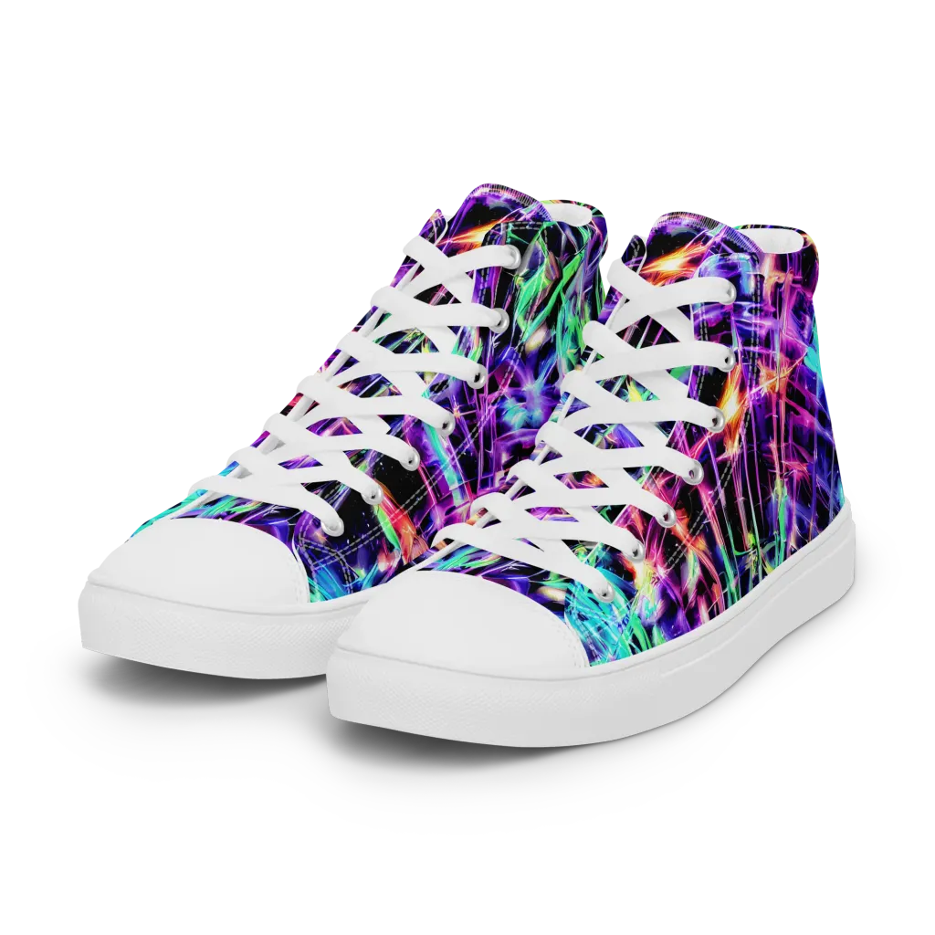 Neon Bamboo on Women's High Top Canvas Shoes — Left Front