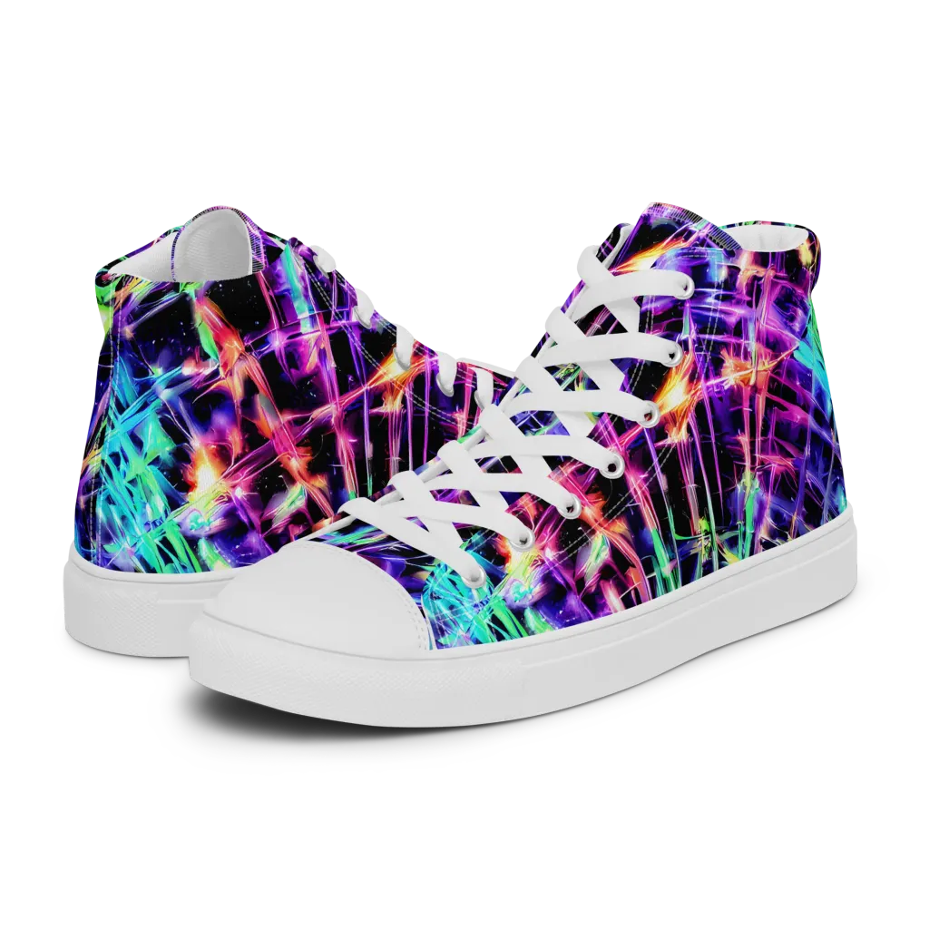 Neon Bamboo on Women's High Top Canvas Shoes — Left