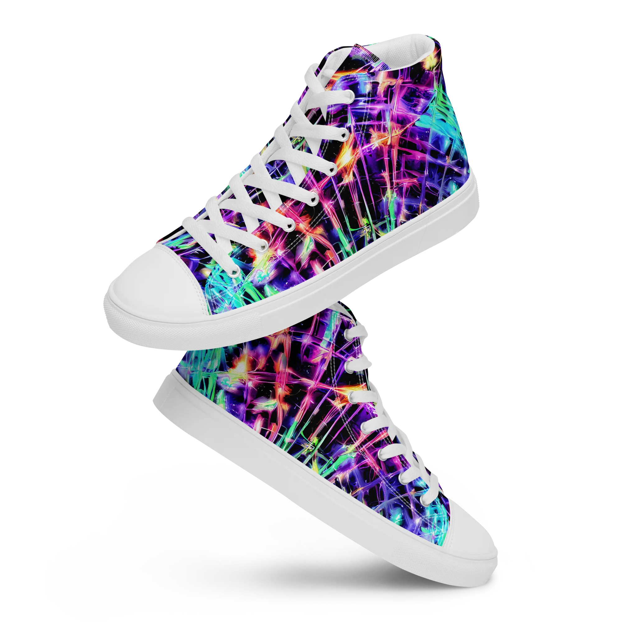 Neon Bamboo on Women's High Top Canvas Shoes — Front