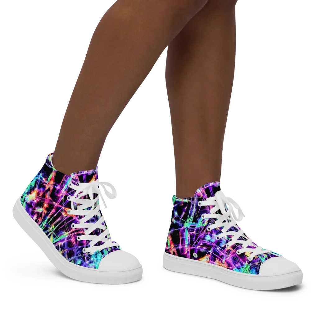 Neon Bamboo on Women's High Top Canvas Shoes — Right
